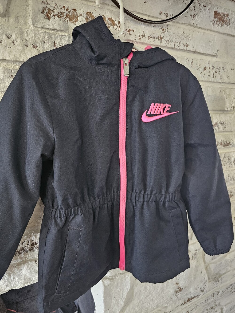 Nike Kids Black Hooded Jacket with Pink Trim